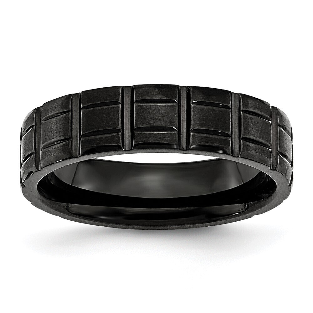 Kazi Luxury Titanium Brushed and Polished Black IP-plated 6mm Notched Band